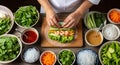 Chef Making Fresh Spring Rolls Vietnamese. Royalty Free Stock Photo