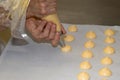 Chef making homemade bakery name is choux cream