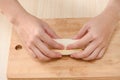 Chef making hot dog cheese toast Royalty Free Stock Photo