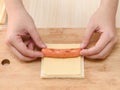 Chef making hot dog cheese toast Royalty Free Stock Photo