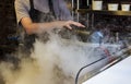 Chef making liquid nitrogen ice cream Royalty Free Stock Photo