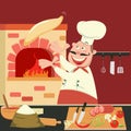 Chef is Making Pizza in the Furnace. Pizzeria Kitchen. Royalty Free Stock Photo