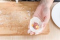 Chef making traditional Chinese dumplings Royalty Free Stock Photo