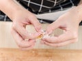 Chef making traditional Chinese dumplings Royalty Free Stock Photo