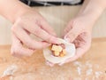 Chef making traditional Chinese dumplings Royalty Free Stock Photo