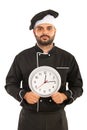 Chef male holding clock