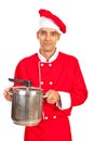 Chef male holding inox pot