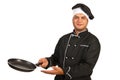 Chef man with empty frying pan