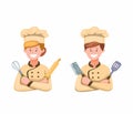 Chef Man and Woman in Uniform Ready To Cooking Symbol Icon Set in Cartoon illustration Vector on White Background Royalty Free Stock Photo