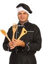 Chef man with wooden utensils Royalty Free Stock Photo