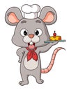 The chef mouse is serving a tasty cheese with cherry