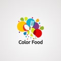 color food with spoon fork logo vector, icon, element, and template for company