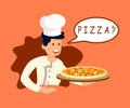 Chef Offering Pizza to Client Vector Illustration Royalty Free Stock Photo