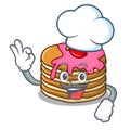 Chef pancake with strawberry character cartoon