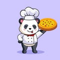 Cute Panda Wearing a Chef Costume Proudly Serving a Plate of Tasty Pizza Vector Illustration Cartoon Royalty Free Stock Photo