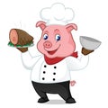 Chef pig cartoon mascot serving pork on tray