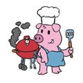 Chef Pig standing and making BBQ Royalty Free Stock Photo