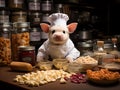 Chef piglet with kitchen accessories on dark background Royalty Free Stock Photo
