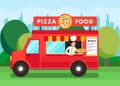 Chef in Pizza Food Truck Cartoon Illustration Royalty Free Stock Photo