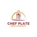 Chef Plate with Spoon Fork Knife Logo Design Template