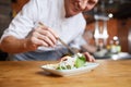 Chef Plating Gourmet Dish Closeup Royalty Free Stock Photo