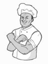 Chef pointing his hand power illustration and banner white background