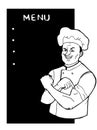 Chef pointing his hand power illustration and banner white background