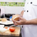 Chef prepare burger bun