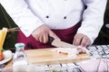 Chef prepared cutting chicken before cooking Royalty Free Stock Photo