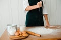 The chef prepares the dough - the process of making dough in the kitchen Royalty Free Stock Photo