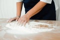 The chef prepares the dough - the process of making dough in the kitchen Royalty Free Stock Photo