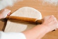 The chef prepares the dough - the process of making dough in the kitchen Royalty Free Stock Photo
