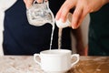 The chef prepares the dough - the process of making dough in the kitchen Royalty Free Stock Photo
