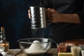 Chef prepares dough for sweets, sweet pastries.Culinary and gastronomy.Cooking Royalty Free Stock Photo