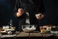 Chef prepares dough for sweets, sweet pastries.Culinary and gastronomy.Cooking Royalty Free Stock Photo