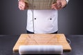 Chef prepares makisu for fresh sushi in a restaurant kitchen17 Royalty Free Stock Photo