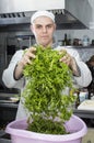 Chef prepares a meal