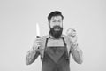 Chef prepares meal. Safe cutting. Cutting veggies. Ultimate list of cutting techniques every chef should know. Bearded