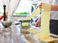 The chef prepares the paste for the visitors. Royalty Free Stock Photo