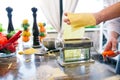 The chef prepares the paste for the visitors. Royalty Free Stock Photo