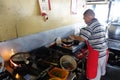Chef prepares a stew of pork and herbal soup, ba kut teh in Tanjung Sepat, Malaysia Royalty Free Stock Photo
