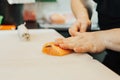 The chef prepares sushi. Preparing of the sushi Royalty Free Stock Photo