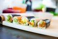 The chef prepares sushi. Preparing of the sushi Royalty Free Stock Photo