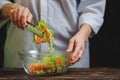 The chef prepares a vegetarian vegetable salad