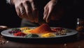 Chef prepares vibrant spice bowl for healthy meal generated by AI