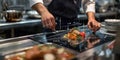 a chef preparing a dish, with digital annotations Royalty Free Stock Photo