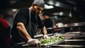 Chef preparing food in a commercial kitchen, restaurant or hotel kitchen Royalty Free Stock Photo