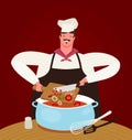 Chef preparing food in the kitchen. Hand drawn vector illustration
