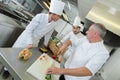 Chef preparing food in kitchen at restaurant Royalty Free Stock Photo