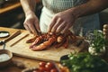 Chef preparing fresh lobster in a rustic kitchen Royalty Free Stock Photo